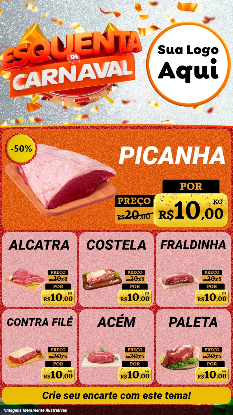 Modelo de Rede Social para Stories com o tema Esquenta de Carnaval para Açougue
