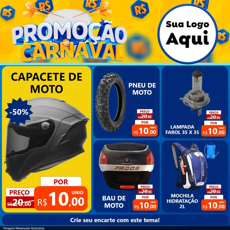 Modelo de Rede Social para Feed Facebook com o tema Promoção de Carnaval para Moto peças