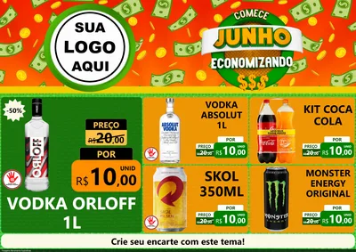 Modelo de Encarte para Encarte A4 Horizontal com o tema Comece Junho Economizando para Distribuidora de bebidas