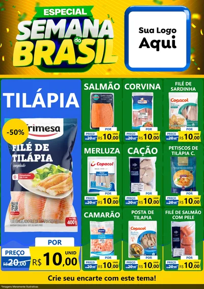 Modelo de Encarte para Encarte A4 Vertical com o tema Especial Semana do Brasil para Peixaria
