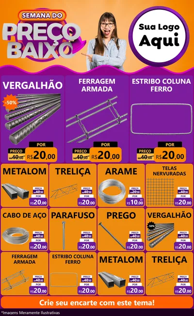 Modelo de Encarte para Encarte Grande com o tema Semana do Preço Baixo para Ferragens