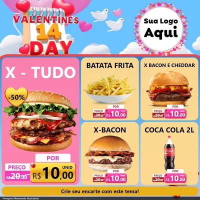 Modelo de Rede Social para Feed Facebook com o tema Valentine's Day para Hamburgueria