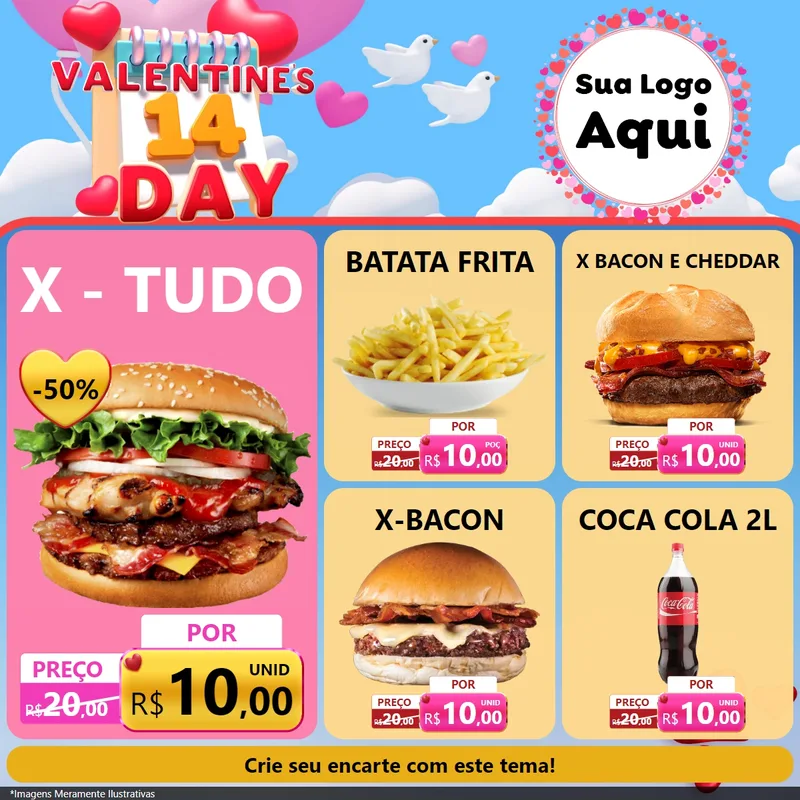 Modelo de Rede Social para Feed Facebook com o tema Valentine's Day para Hamburgueria
