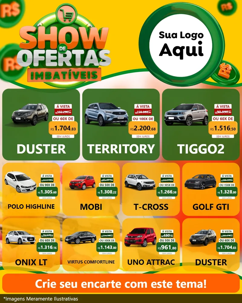 Modelo de Rede Social para Feed Instagram com o tema Show de Ofertas Imbatíveis para Concessionaria de Carros