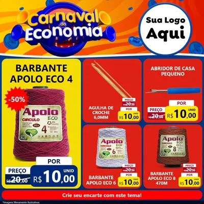 Modelo de Rede Social para Feed Facebook com o tema Carnaval da Economia para Armarinho e Aviamentos