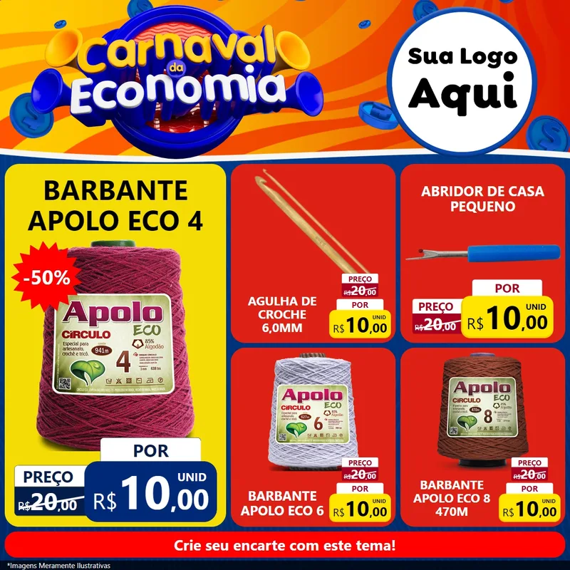 Modelo de Rede Social para Feed Facebook com o tema Carnaval da Economia para Armarinho e Aviamentos