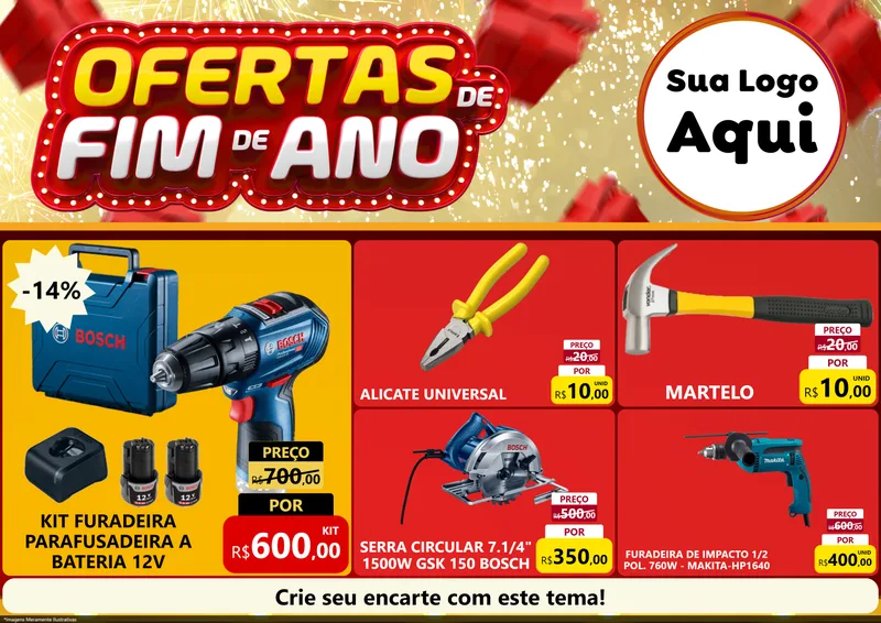 Modelo de Encarte para Encarte A4 Horizontal com o tema Ofertas de Fim de Ano para Maquinas e Ferramentas