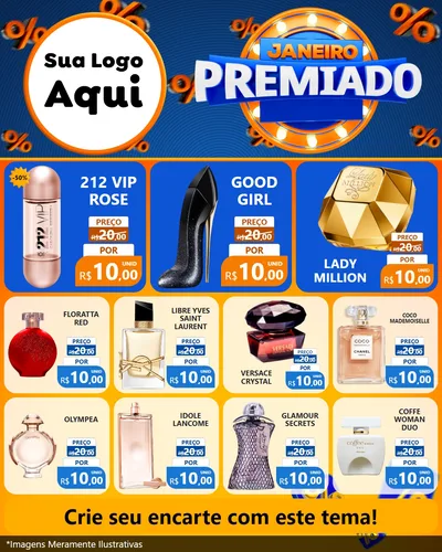 Modelo de Rede Social para Feed Instagram com o tema Janeiro Premiado para Perfumes