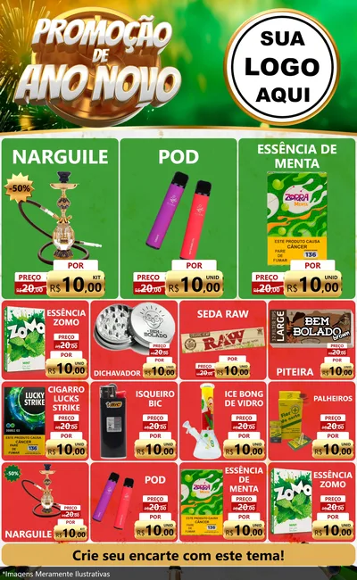 Modelo de Encarte para Encarte Grande com o tema Promoção de Ano Novo para Tabacaria