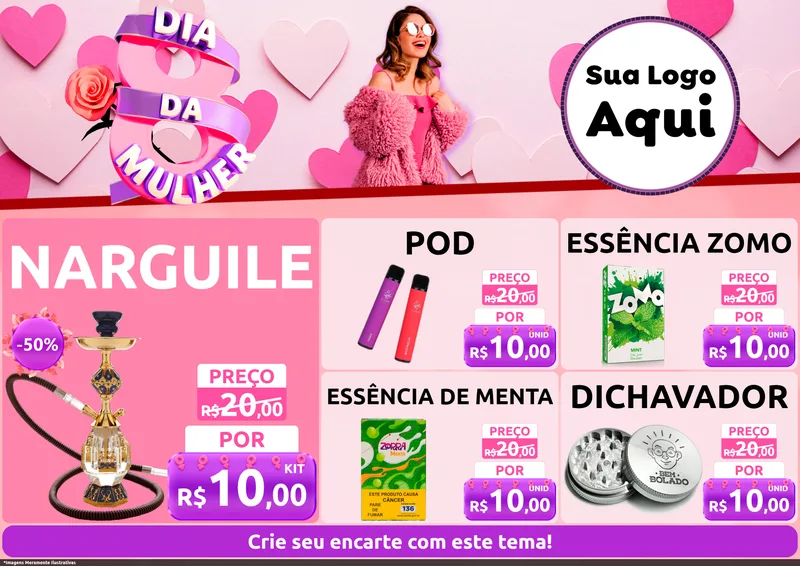 Modelo de Encarte para Encarte A4 Horizontal com o tema Dia da Mulher para Tabacaria