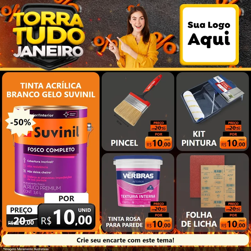 Modelo de Rede Social para Feed Facebook com o tema Torra Tudo Janeiro para Tintas e Ferramentas