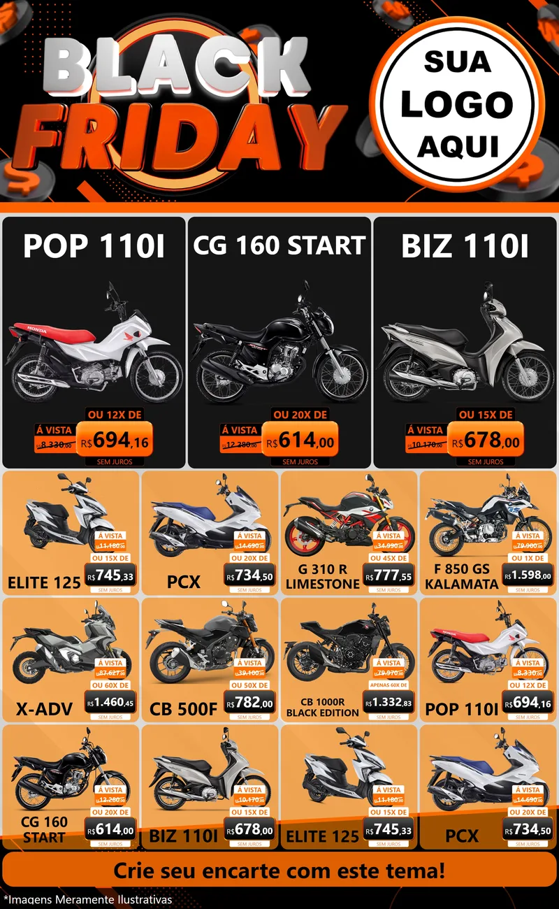 Modelo de Encarte para Encarte Grande com o tema Black Friday para Concessionaria de Motos