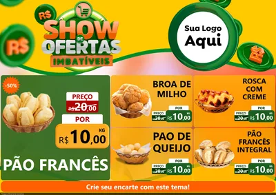 Modelo de Encarte para Encarte A4 Horizontal com o tema Show de Ofertas Imbatíveis para Padaria