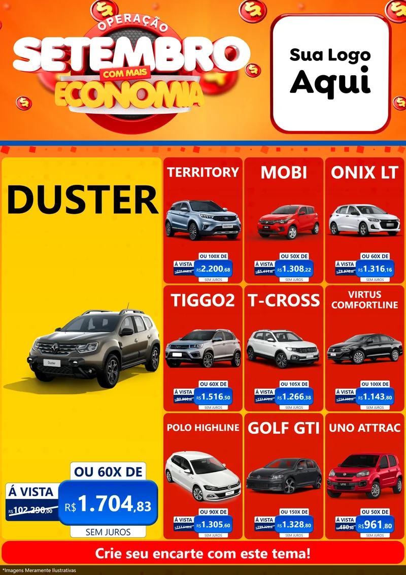 Modelo de Encarte para Encarte A4 Vertical com o tema Operação Setembro Com Muita Economia para Concessionaria de Carros