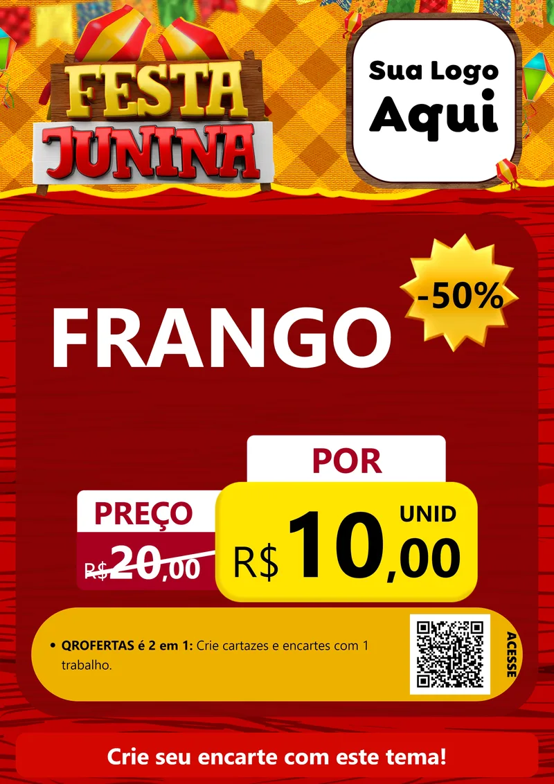 Modelo de Cartaz para Cartaz A4 Vertical com o tema Festa Junina para Assados
