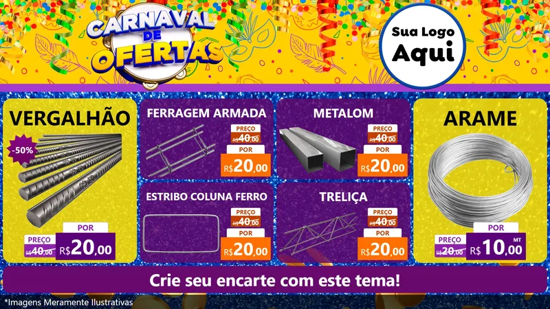 Modelo de TV para TV Horizontal com o tema Carnaval de Ofertas para Ferragens