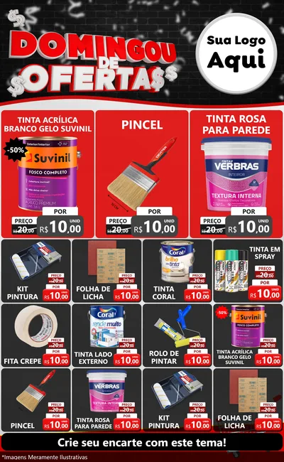 Modelo de Encarte para Encarte Grande com o tema Domingou de Ofertas para Tintas e Ferramentas