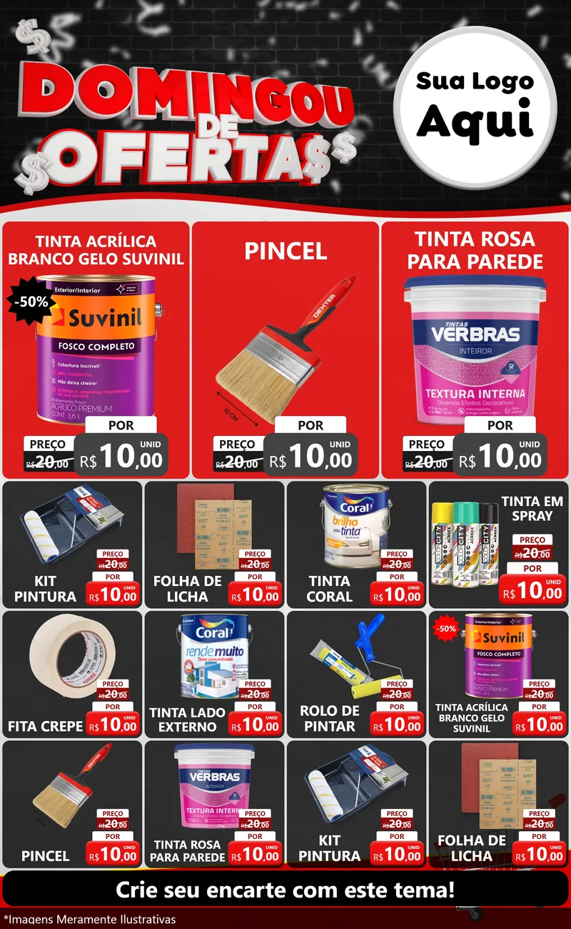 Modelo de Encarte para Encarte Grande com o tema Domingou de Ofertas para Tintas e Ferramentas