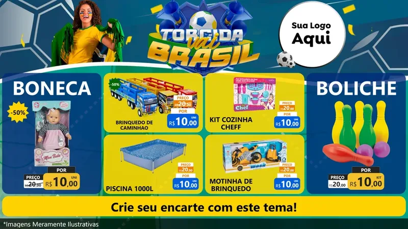 Modelo de TV para TV Horizontal com o tema Torcida Vai Brasil - Copa para Brinquedos