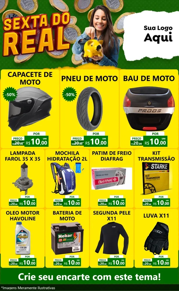 Modelo de Encarte para Encarte Grande com o tema Sexta do Real para Moto peças
