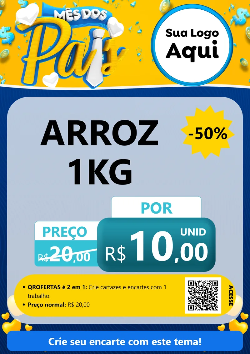 Modelo de Cartaz para Cartaz A4 Vertical com o tema Mês dos Pais para Supermercado