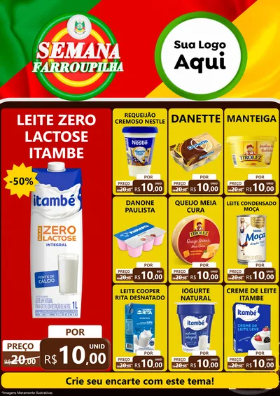 Modelo de Encarte para Encarte A4 Vertical com o tema Semana Farroupilha para Frios e Laticínios