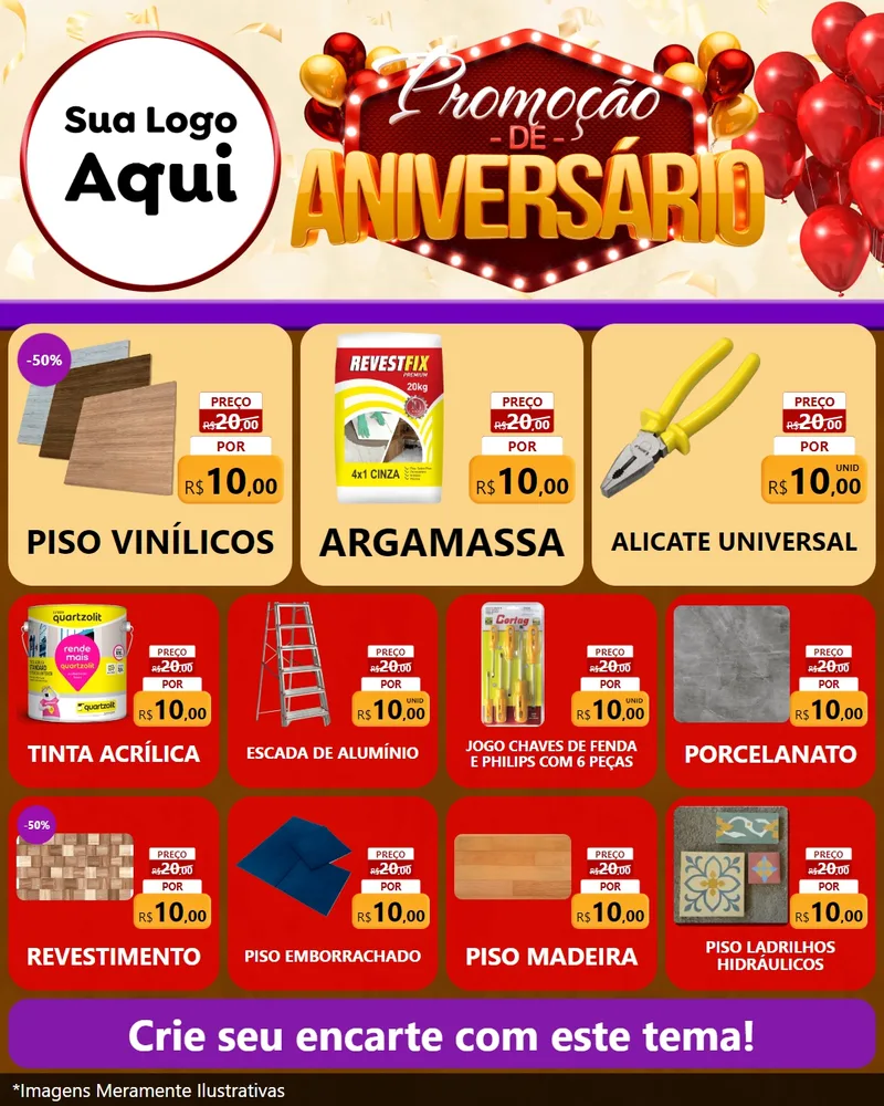 Modelo de Rede Social para Feed Instagram com o tema Promoção de Aniversário para Material para Construção