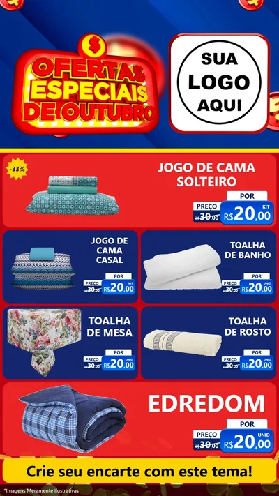 Modelo de TV para TV Vertical com o tema Ofertas Especiais de Outubro para Cama, Mesa e Banho