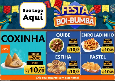 Modelo de Encarte para Encarte A4 Horizontal com o tema Festa Boi Bumbá para Salgadaria