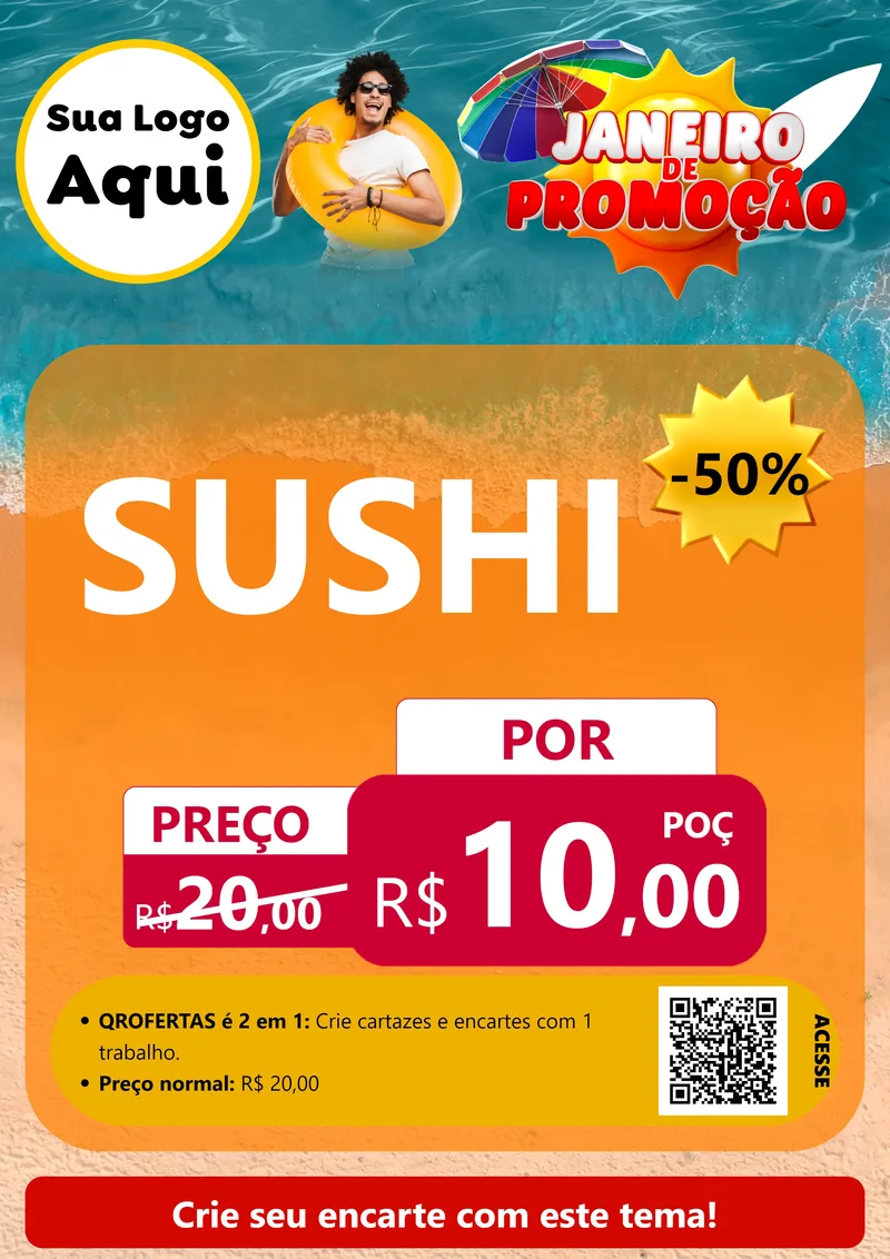 Modelo de Cartaz para Cartaz A4 Vertical com o tema Janeiro de Promoção para Comida japonesa