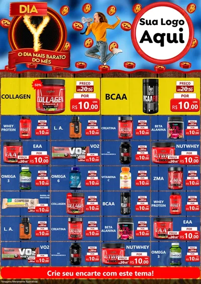 Modelo de Encarte para Encarte A4 Vertical com o tema Dia Y - O Dia Mais Barato Do Mês para Suplementos alimentares
