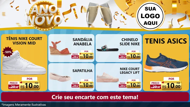 Modelo de TV para TV Horizontal com o tema Ofertas de Ano Novo para Calçados