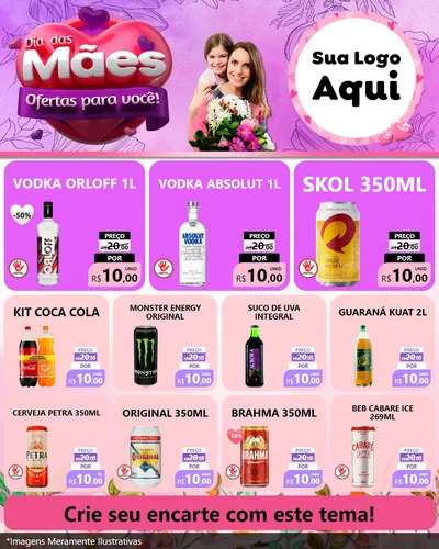 Modelo de Rede Social para Feed Instagram com o tema Dia das Mães Ofertas para Você! para Distribuidora de bebidas