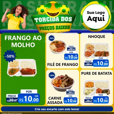 Modelo de Rede Social para Feed Facebook com o tema Torcida dos Preços Baixos - Copa para Restaurante