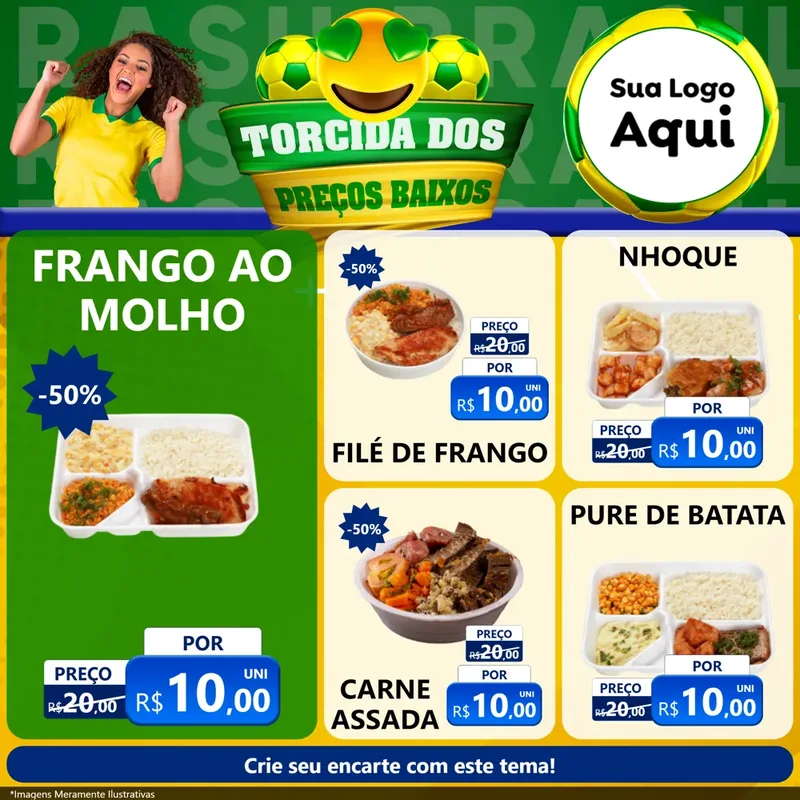 Modelo de Rede Social para Feed Facebook com o tema Torcida dos Preços Baixos - Copa para Restaurante