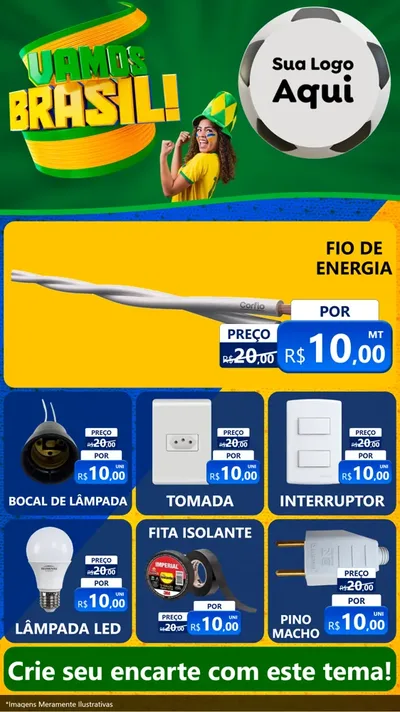 Modelo de Rede Social para Stories com o tema Vamos Brasil - Copa para Materiais Elétricos