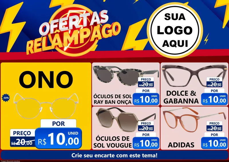 Modelo de Encarte para Encarte A4 Horizontal com o tema Ofertas Relâmpago para Óticas