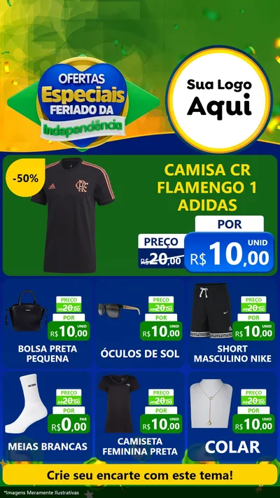 Modelo de Rede Social para Stories com o tema Ofertas Especiais Feriado da Independência para Roupas e acessórios