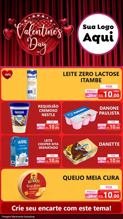Modelo de TV para TV Vertical com o tema Valentine's Day para Frios e Laticínios