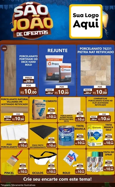 Modelo de Encarte para Encarte Grande com o tema São João Ofertas Imbatíveis! - Junina para Pisos e revestimentos