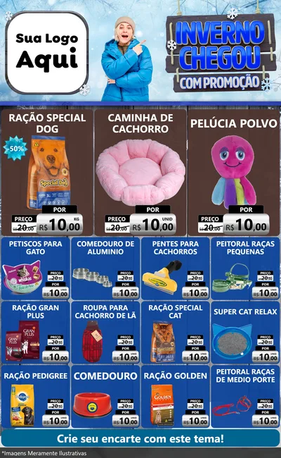 Modelo de Encarte para Encarte Grande com o tema Inverno Chegou Com Promoção para Pet Shop