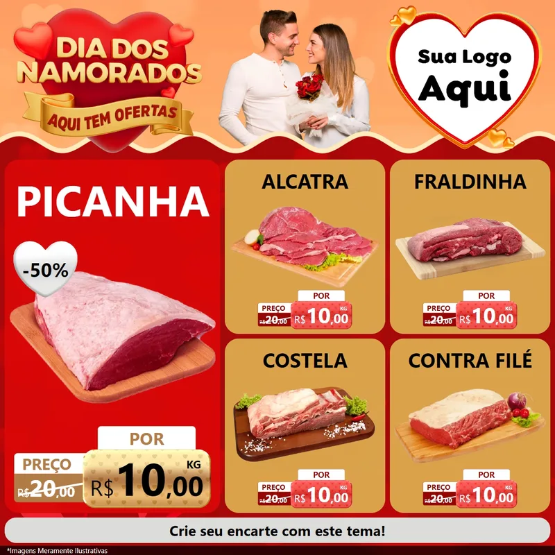 Modelo de Rede Social para Feed Facebook com o tema Dia dos Namorados - Aqui Tem Ofertas para Açougue