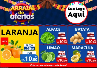 Modelo de Encarte para Encarte A4 Horizontal com o tema Arraiá de Ofertas para Hortifrúti