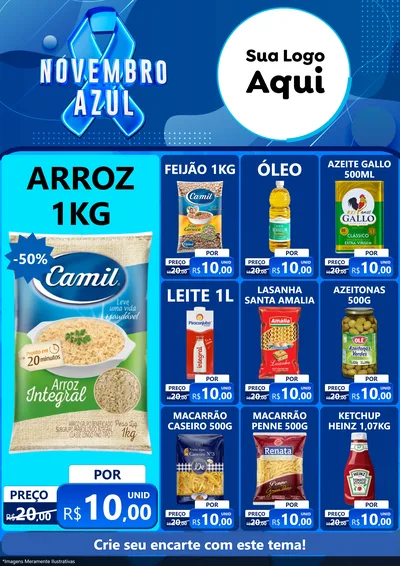 Modelo de Encarte para Encarte A4 Vertical com o tema Novembro Azul para Supermercado