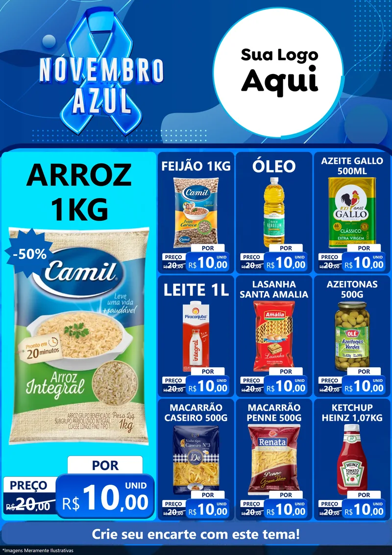 Modelo de Encarte para Encarte A4 Vertical com o tema Novembro Azul para Supermercado
