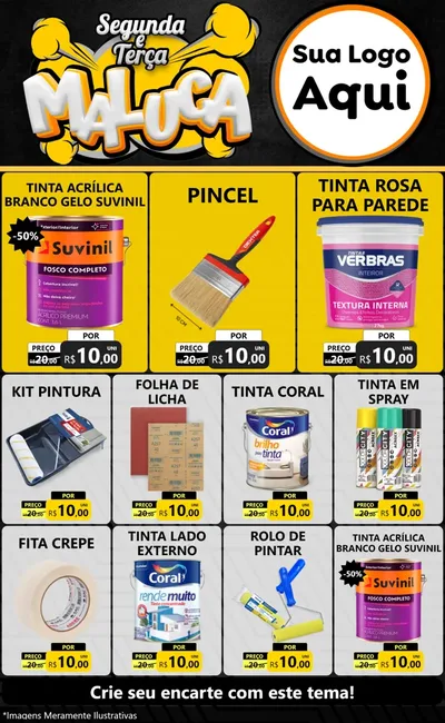 Modelo de Encarte para Encarte Grande com o tema Segunda e Terça Maluca para Tintas e Ferramentas