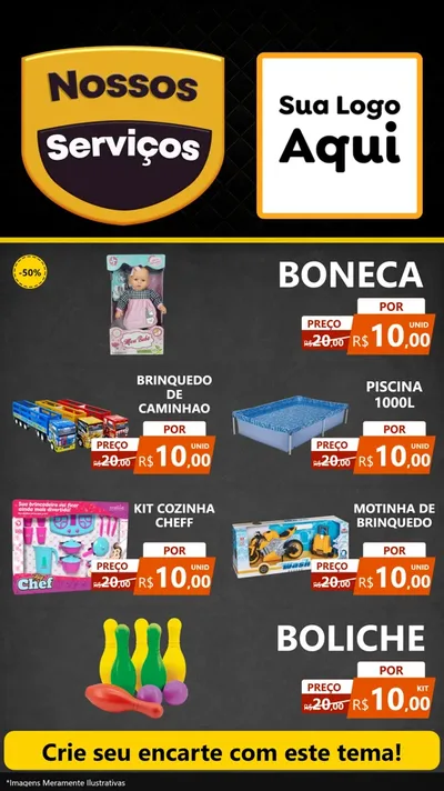 Modelo de TV para TV Vertical com o tema Nossos Serviços para Brinquedos
