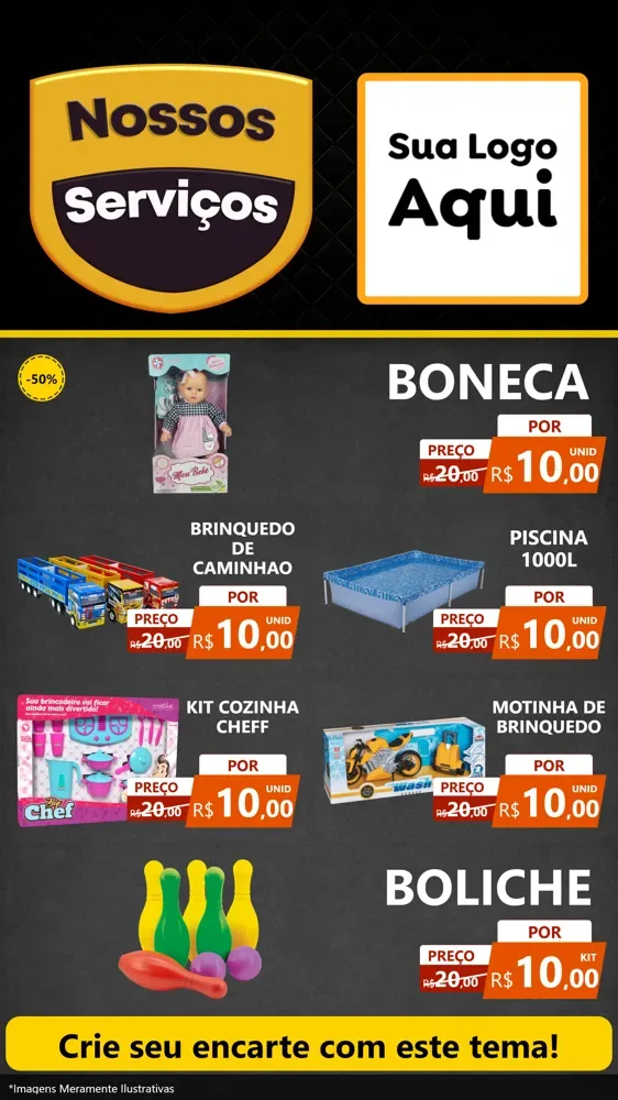 Modelo de TV para TV Vertical com o tema Nossos Serviços para Brinquedos