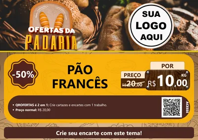 Modelo de Cartaz para Cartaz A4 Horizontal com o tema Ofertas da Padaria para Padaria