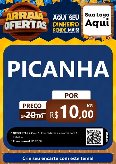 Modelo de Cartaz para Cartaz A4 Vertical com o tema Arraiá de Ofertas - Junina para Açougue